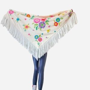 Vintage Embroidered Fringe Blanket Wrap
